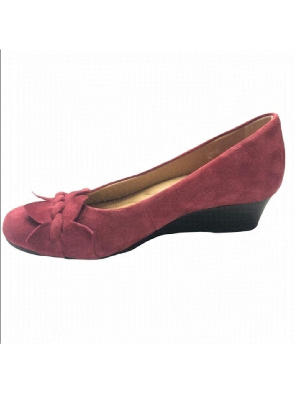 Earth Teaberry Deep Red Suede Wedge Heels, Size 7